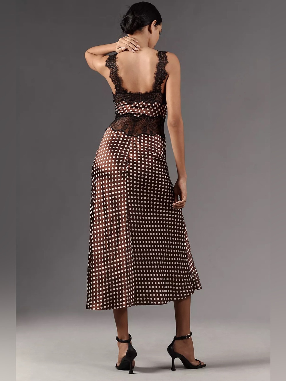 Ronny Kobo Holiday V-Neck Lace-Trim Midi Dress Polka Dot size XS - Picture 2 of 12